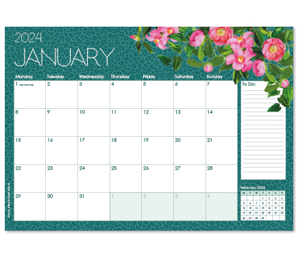 MACAROON ~ Personalised 2024 Desk Calendar - Colourful Camellia